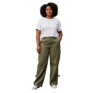 ZARA Cargo Pants Women's Olive Green Wide Leg Utility Pockets Size 12